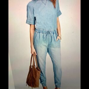 Life In Progress light blue denim short sleeves tie waist jumpsuit Size XS